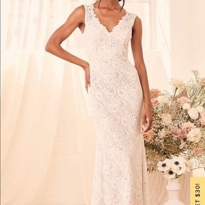 Spectacular Romance White Lace Sleeveless Mermaid Maxi Wedding Dress